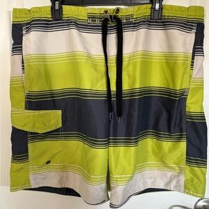 Lanesboro Mens Green Black Blue Striped Swim Trunks 2XL Beach Vacation Pool VGUC